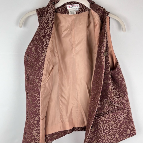 VTG Talbots Brocade Vest Women’s Size 8 Buttons Burgundy Tan Rayon Blend Lined - Picture 6 of 11